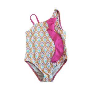 Cabana Life Swimsuit Bathing Girls 3T Orange Pink Ruffle One Piece Fully Lined